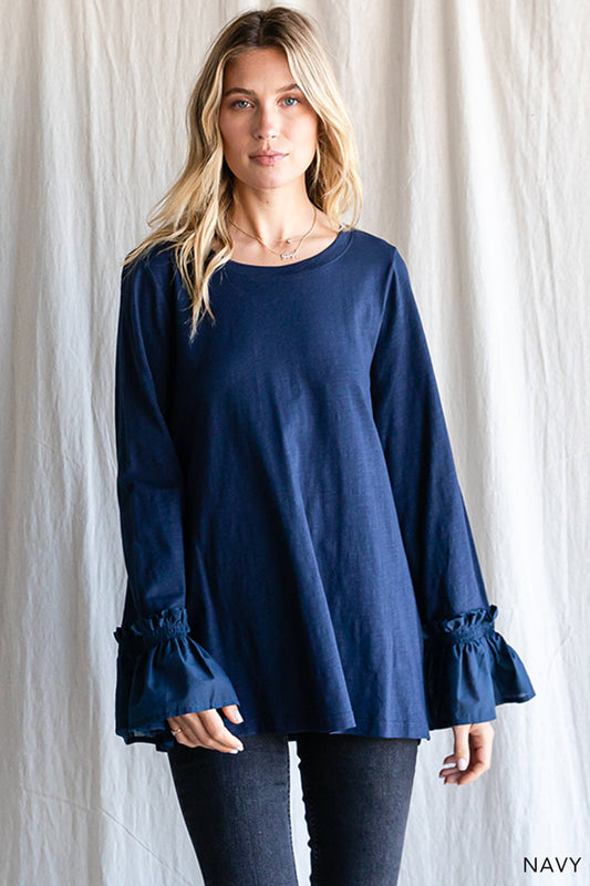 Navy Ruffle Top