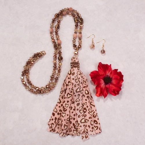 Rose Gold Leopard Tassel Necklace